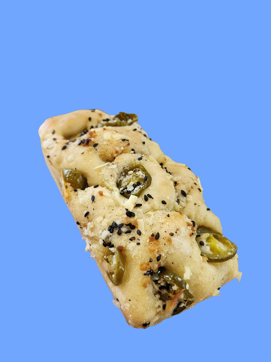 Cheesy, garlic and jalepeno focaccia (Vegan)