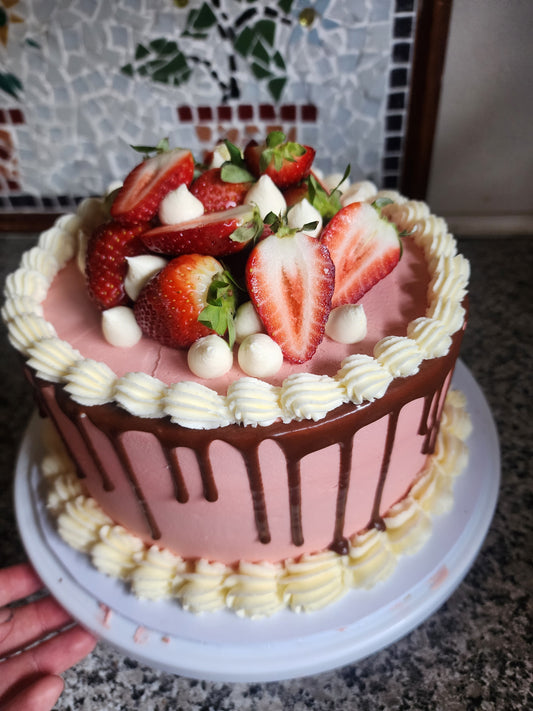 Strawberries and cream 8" cake (GF + Vegan)
