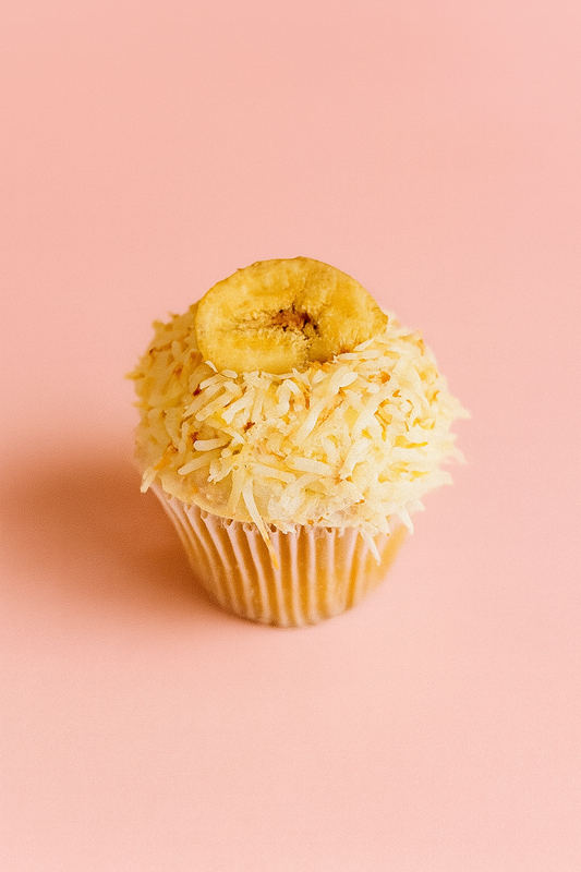 Caramel banana coconut cupcake (GF + Vegan)