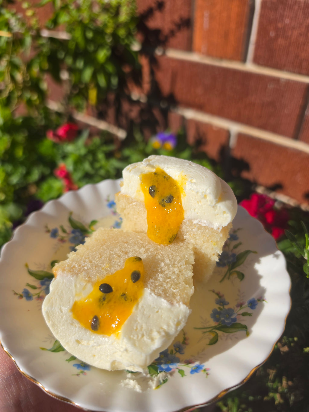 Vanilla and passion fruit custard cupcake (GF + Vegan)