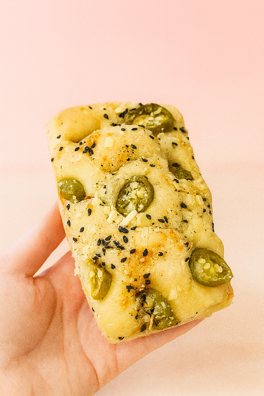 Cheesy, garlic and jalepeno focaccia (GF + Vegan)