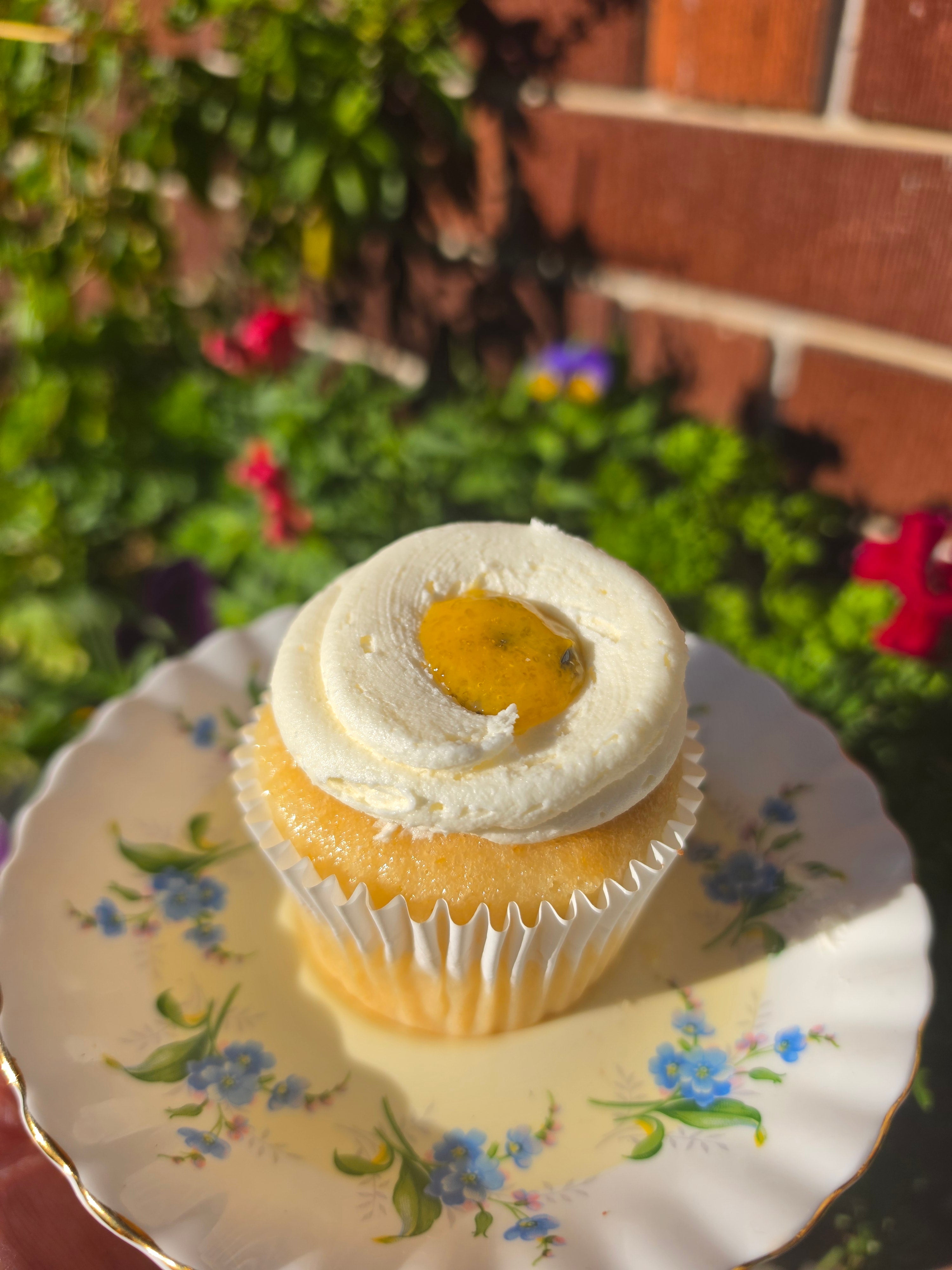 Vanilla and passion fruit custard cupcake (GF + Vegan)