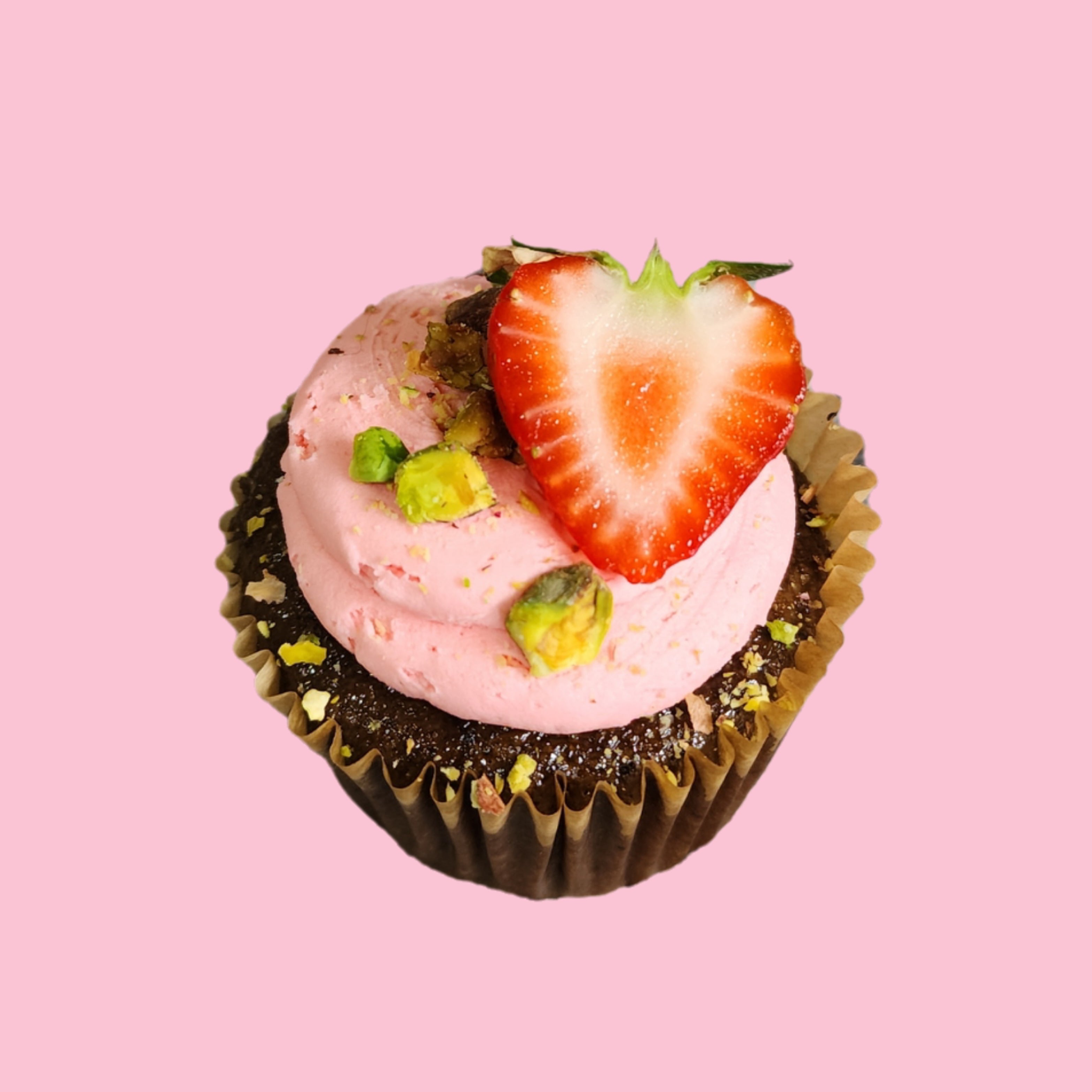 Choc Pistachio strawberry cupcake (GF + Vegan)
