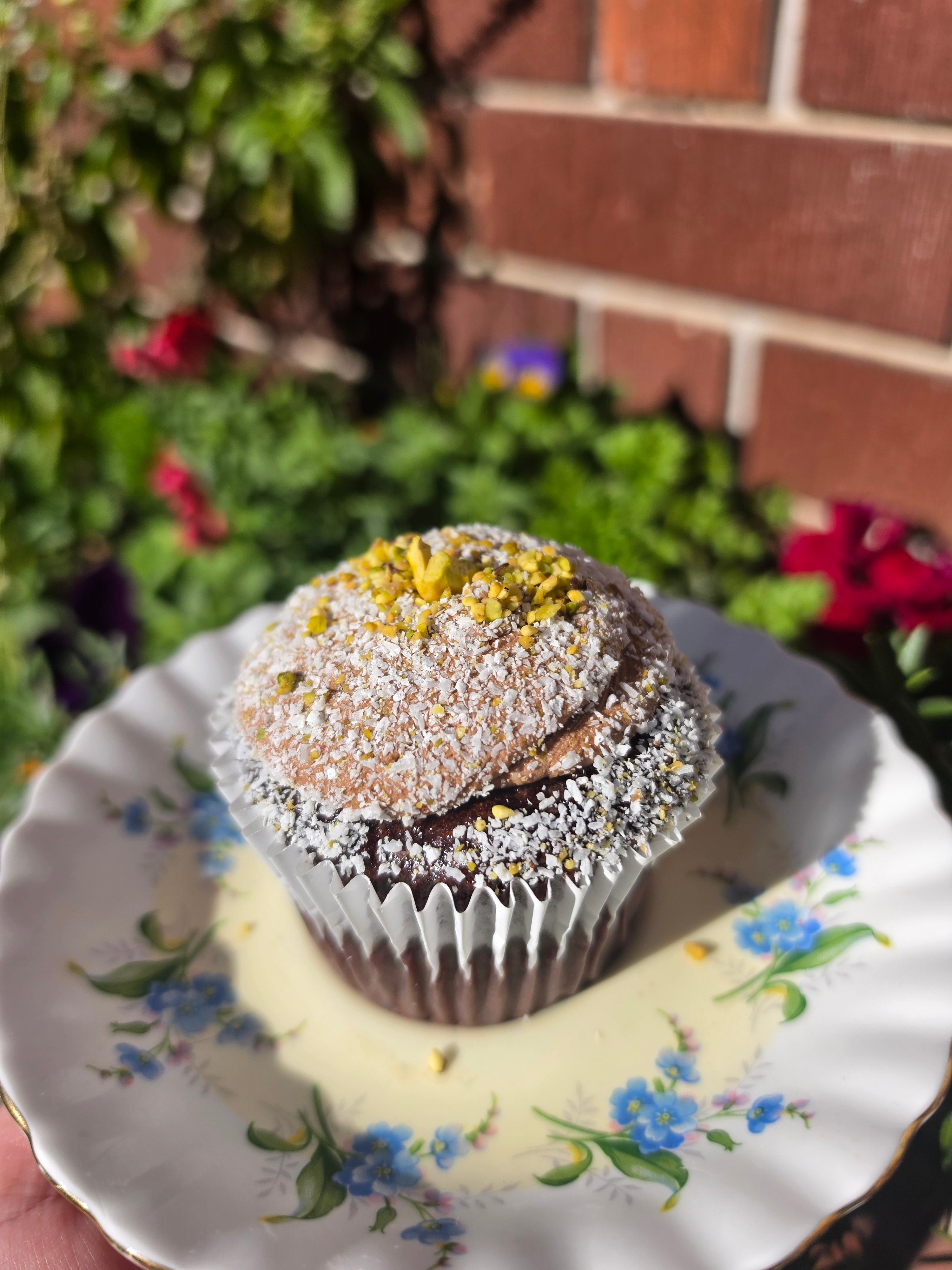 Pistachio choc cupcake (GF + Vegan)