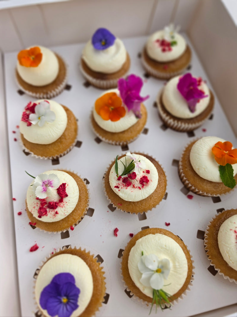 Edible Flower cupcakes (GF + Vegan)